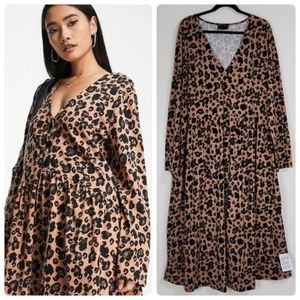 Asos Design Curve Animal Print Long Sleeve Dress